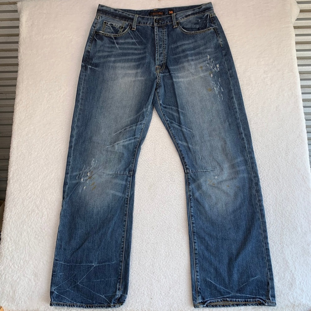 VTG Ed Hardy Christian Audigier Straight Jeans Mens 37x33 Distressed Denim Blue